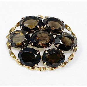 Vintage Ronci 12K Gold Filled Smoky Topaz Cluster Brooch Pin